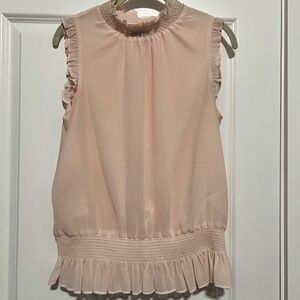 J. Crew mock neck smocked sleeveless top with ruffle trim